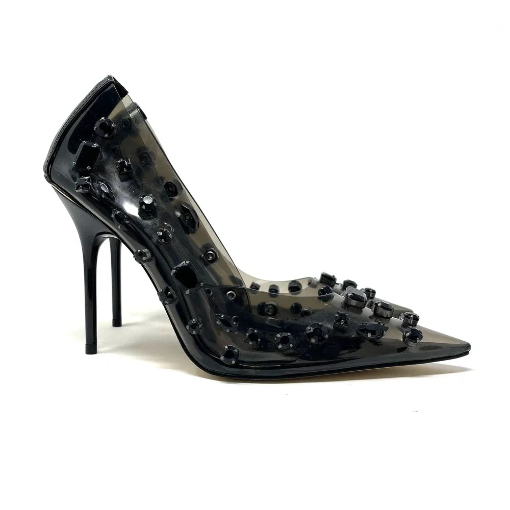 Good American Jeweled Emma Heels Size 7.5 Light Smoke‎ GSH008-X